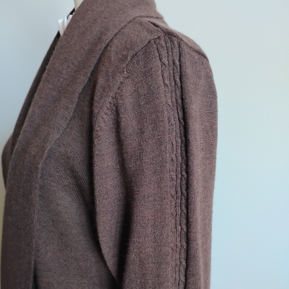 Kenar Italian Merino Wool Shawl Collar Cardigan Sweater Chocolate Brown Size Lg - Picture 8 of 14